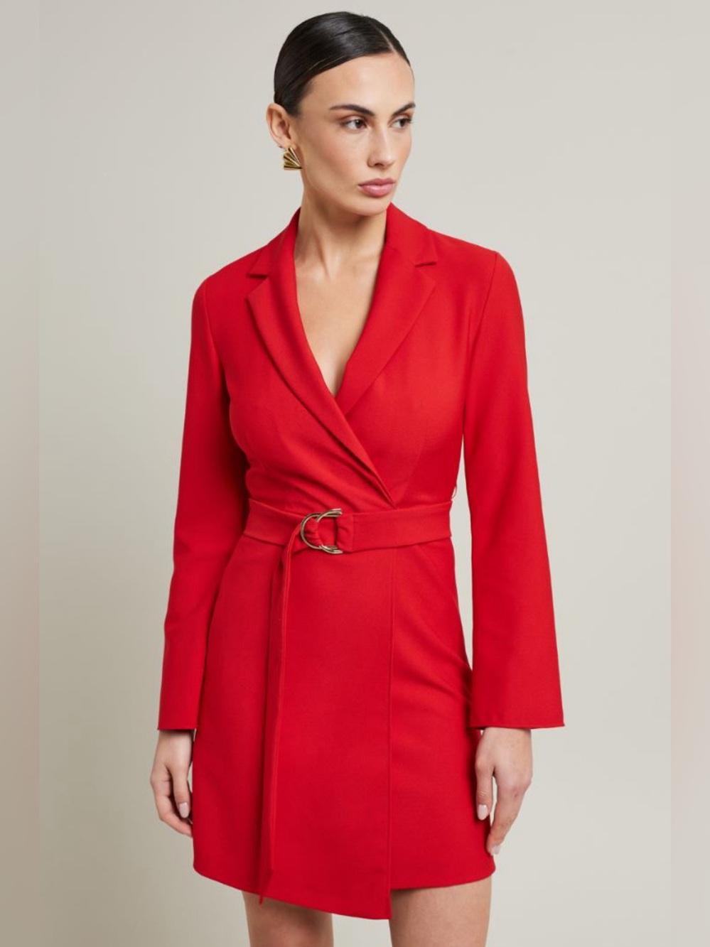Revamped Candy Red Blazer Wrap Shorts Jumpsuit